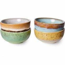 Rosendahl-Shop 9 Deals 🌟 HK Living 70's Ceramics Schalen XS 4er-Set - 4er-Set à 8,3x8,3x3,8 Cm - Multicolour ❤️